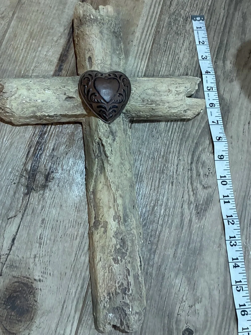 Hobby Lobby Rustic Wood Cross with Carved Heart Center Farmhouse Wall Decor 16”
